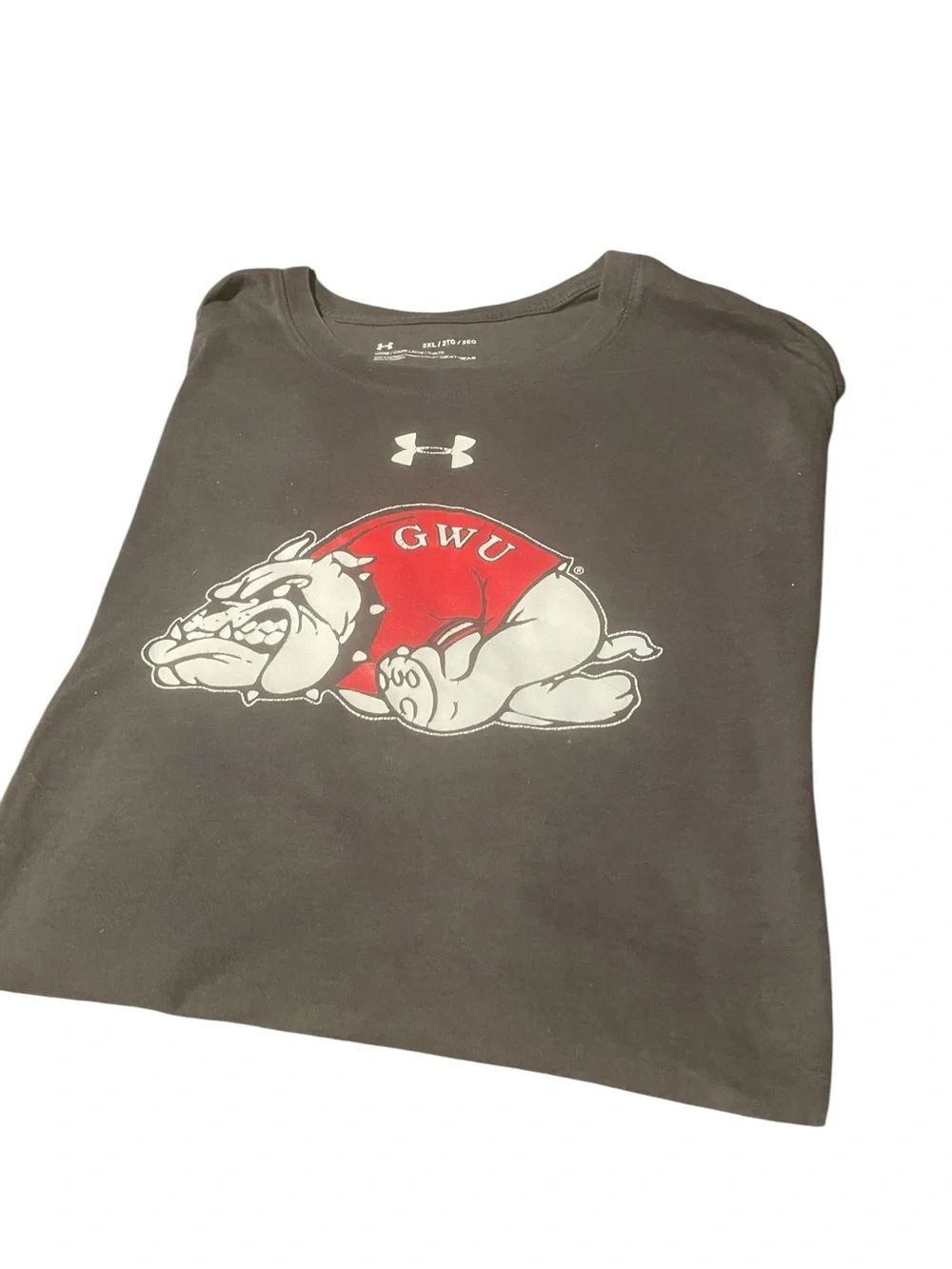 Under Armour Kids Black Tee with Red GWU Bulldog Graphic